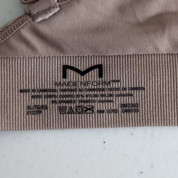 Maidenform XL Bra Wireless Ribbed Mauve Beige Brown Adjustable Full Coverage - Picture 5 of 6